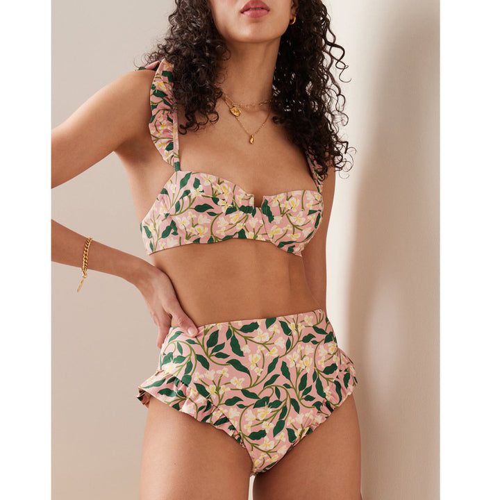 Damen Bikiniset mit verspielten Rüschen und hohem Taillenbund Echo Archiv