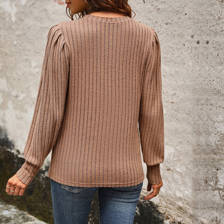 Damen Feinstrick-Pullover mit Rippenstruktur, Ballonärmeln und weichem Rundhals Echoarchiv