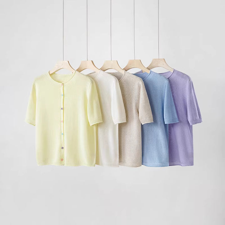 Damen Kurzarm-Feinstrick-Cardigan mit Rundhalsausschnitt & feiner Knopfleiste Echo Archiv