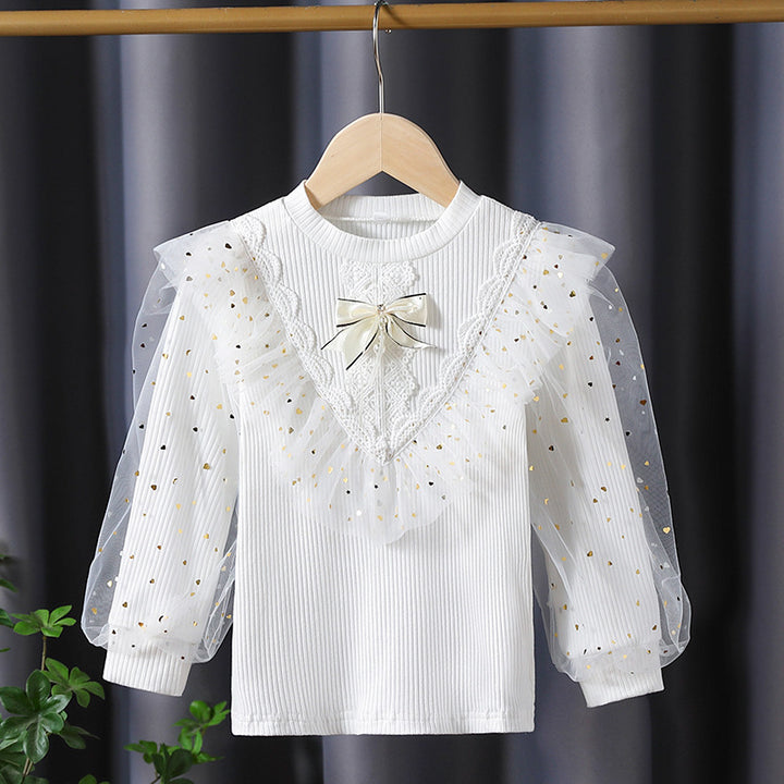 Mädchen Langarmshirt mit dekorativen Tüllärmeln und Spitzenapplikationen Echo Archiv