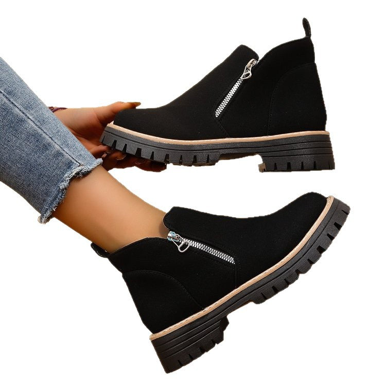 Damen Warme Chelsea-inspirierte Stiefelette mit seitlichem Reißverschluss und grober Profilsohle – Varelle