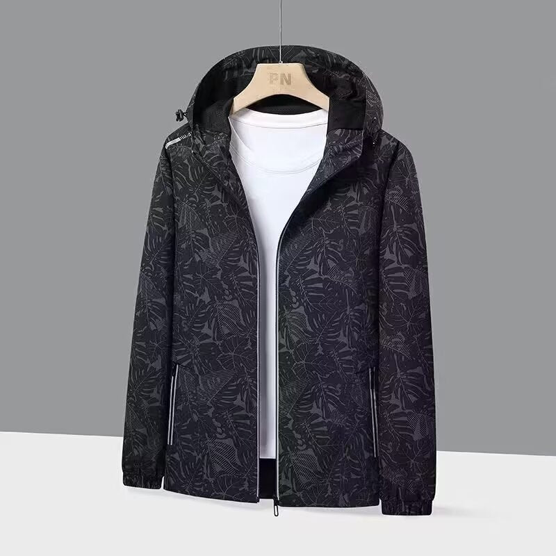 Damen Atmungsaktive Kapuzenjacke mit Trendigem Blätterdruck – Célinea