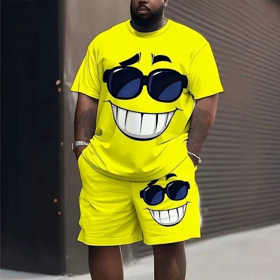 Herren nan lässiges Freizeit-Zweiteiler-Set mit großflächigem Smiley-Sonnenbrillen-Print Echo Archiv