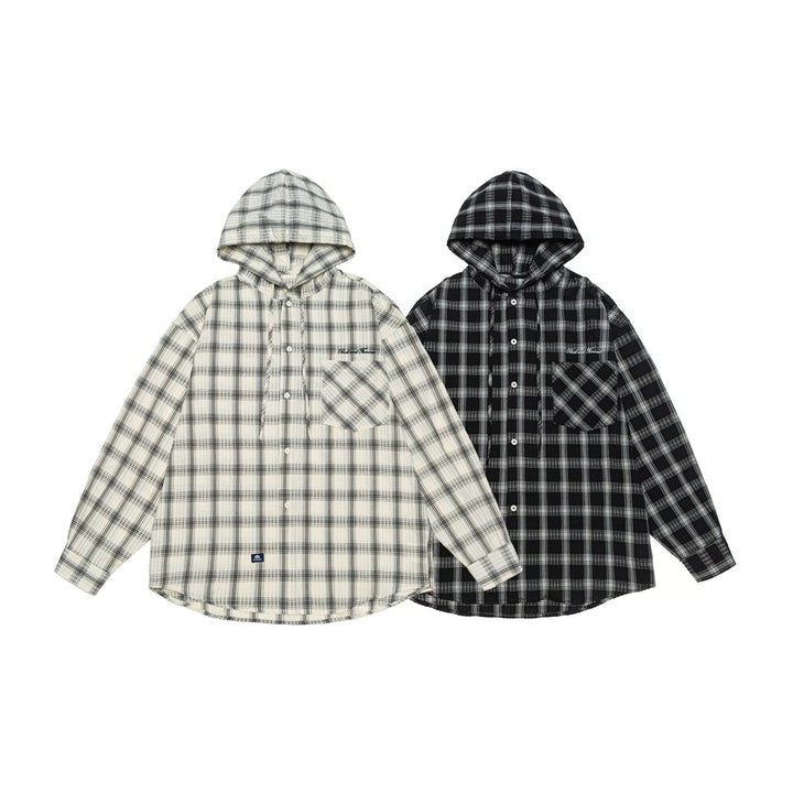 Unisex Kapuzen‑Overshirt im karierten Flanell‑Look mit Brusttasche und Knopfleiste Echoarchiv