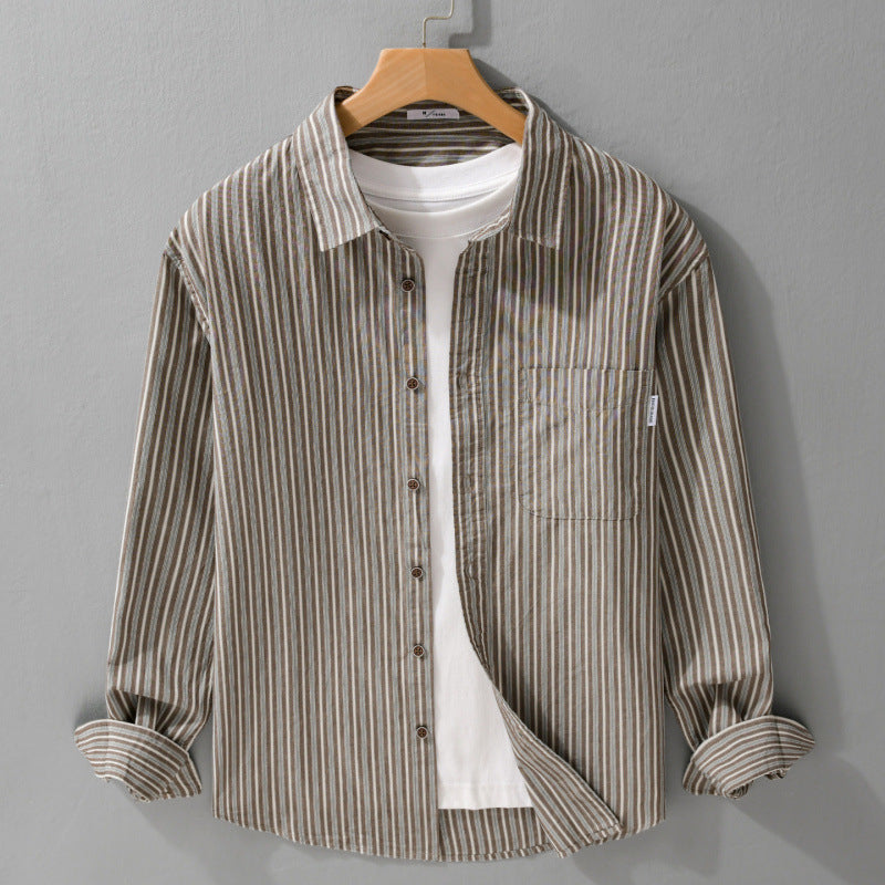 Herren Leichtes gestreiftes Hemd‑Overshirt aus Leinen‑Baumwollmix mit Relaxed‑Fit und aufgesetzter Brusttasche Echoarchiv