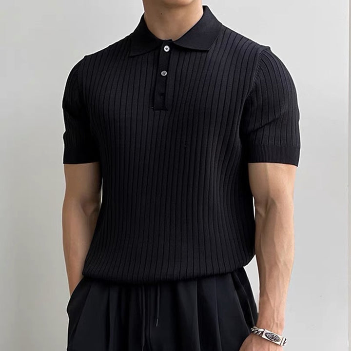 Herren Elegantes Kurzarm-Strickpoloshirt mit Rippstruktur Echo Archiv