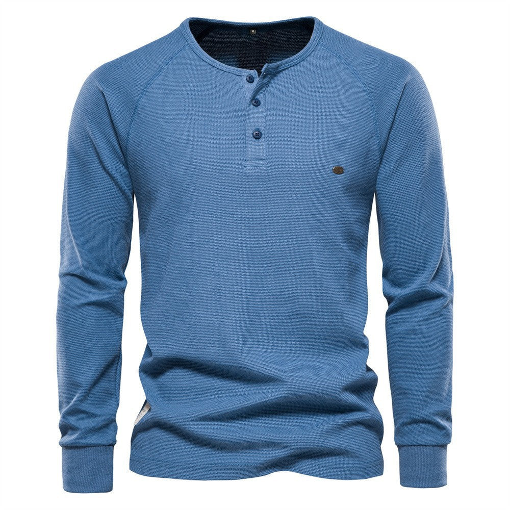 Herren Langarm-Henley-Shirt mit strukturierter Oberfläche und modischer Knopfleiste Echoarchiv