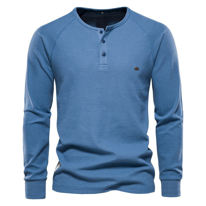Herren Langarm-Henley-Shirt mit strukturierter Oberfläche und modischer Knopfleiste Echoarchiv