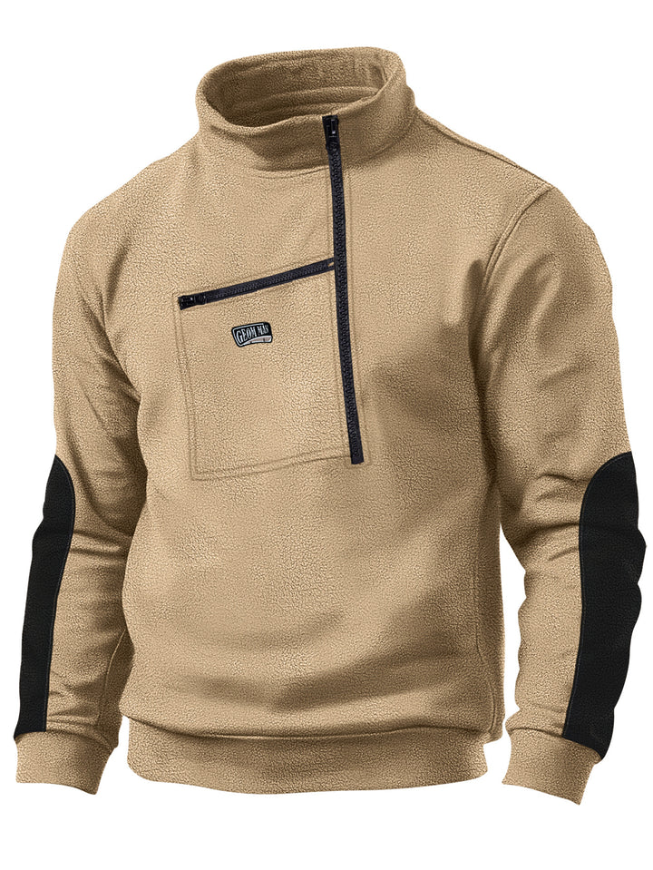 Herren Fleece-Pullover mit dickem Kragen und praktischer Brusttasche Echoarchiv