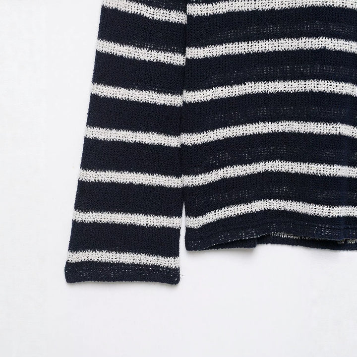 Damen Gestreifter Strick-Henleypullover mit Knopfleiste und Leichtstruktur Echo Archiv