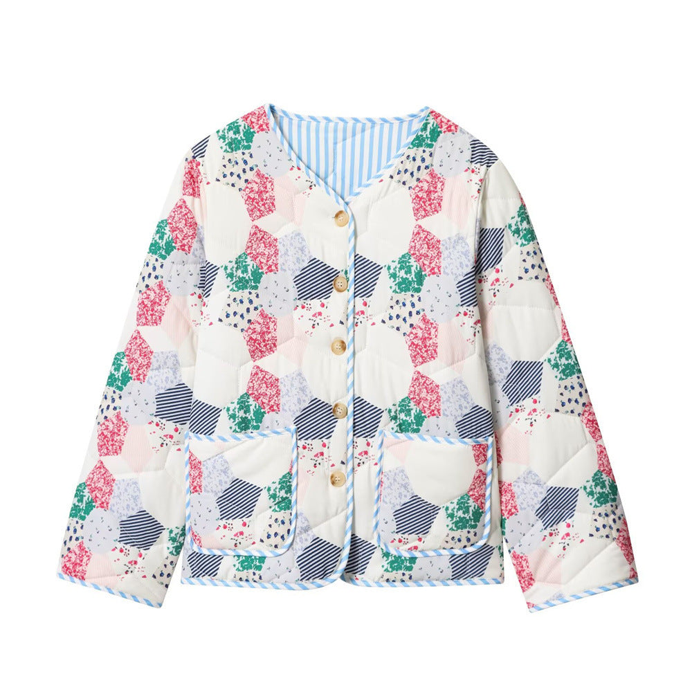 Damen Gesteppte Kurzjacke im Patchwork-Quilt-Look mit Knopfleiste und aufgesetzten Taschen Echo Archiv