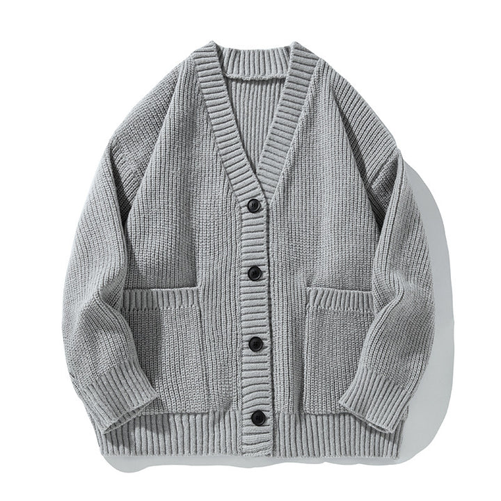Unisex Grobgestrickter Relaxed-Cardigan mit tiefem V‑Ausschnitt, Kastenform und aufgesetzten Taschen Echo Archiv