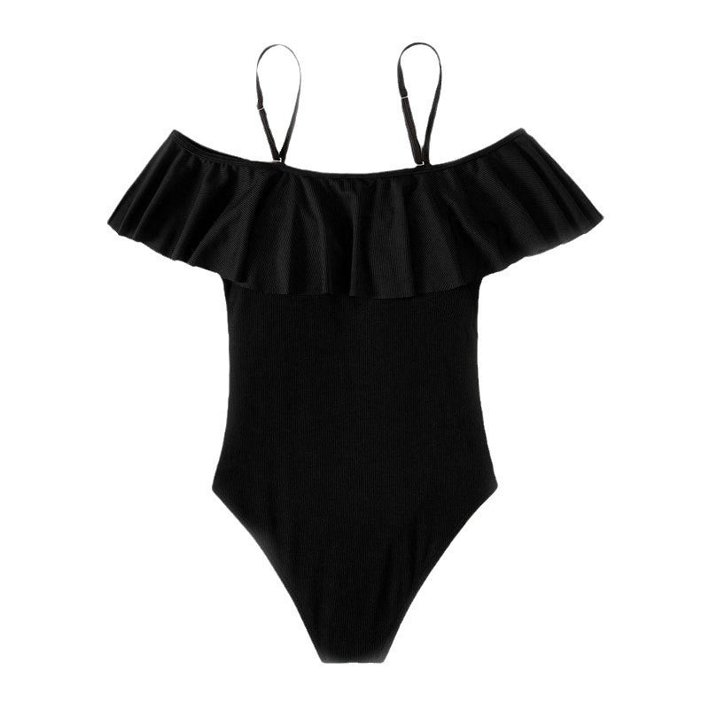 Damen Eleganter Badeanzug mit Volants und schulterfreier Ausschnitt Echo Archiv