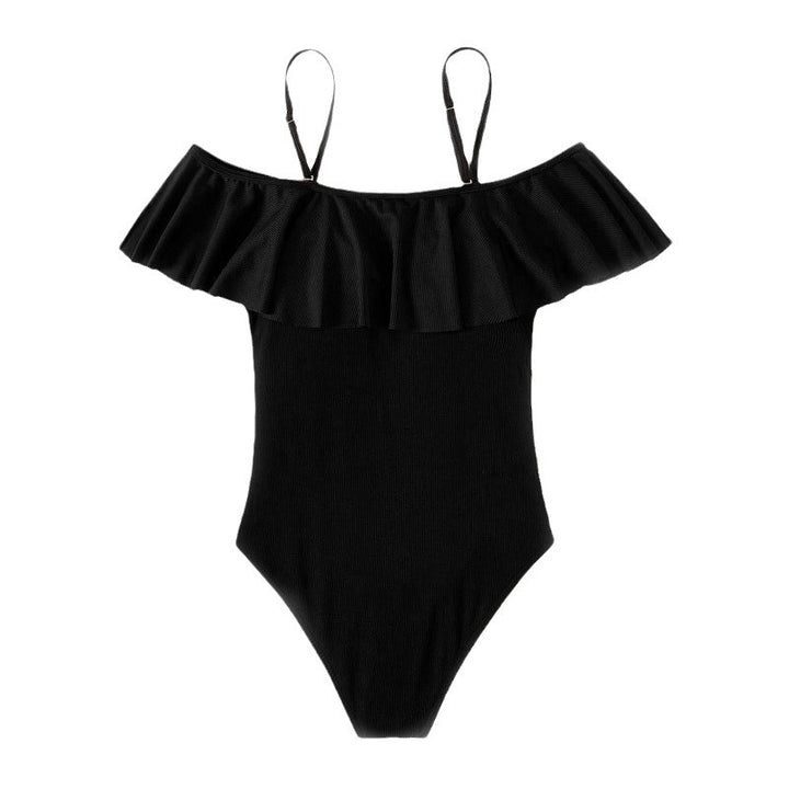 Damen Eleganter Badeanzug mit Volants und schulterfreier Ausschnitt Echo Archiv