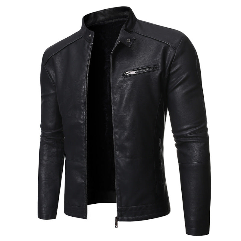Herren elegante Kunstlederjacke mit modernem Stehkragen Echoarchiv
