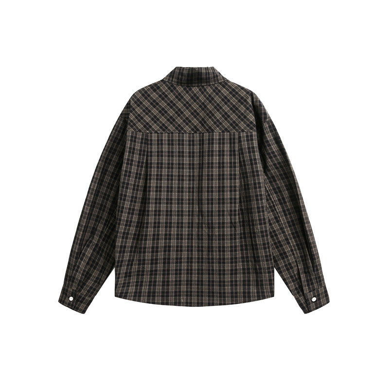 Damen Karierte Oversize-Hemdbluse mit Brusttasche und dekorativem Schriftprint Echoarchiv