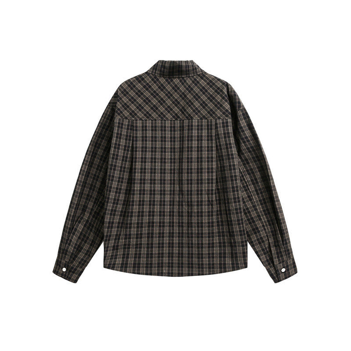 Damen Karierte Oversize-Hemdbluse mit Brusttasche und dekorativem Schriftprint Echoarchiv