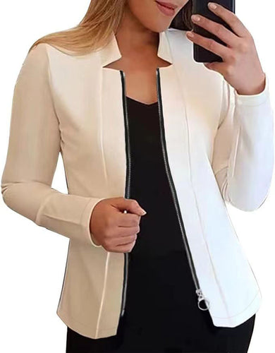Damen Echoarchivrne Blazerjacke mit Asymmetrischem Reißverschluss und Figurbetontem Schnitt Echoarchiv