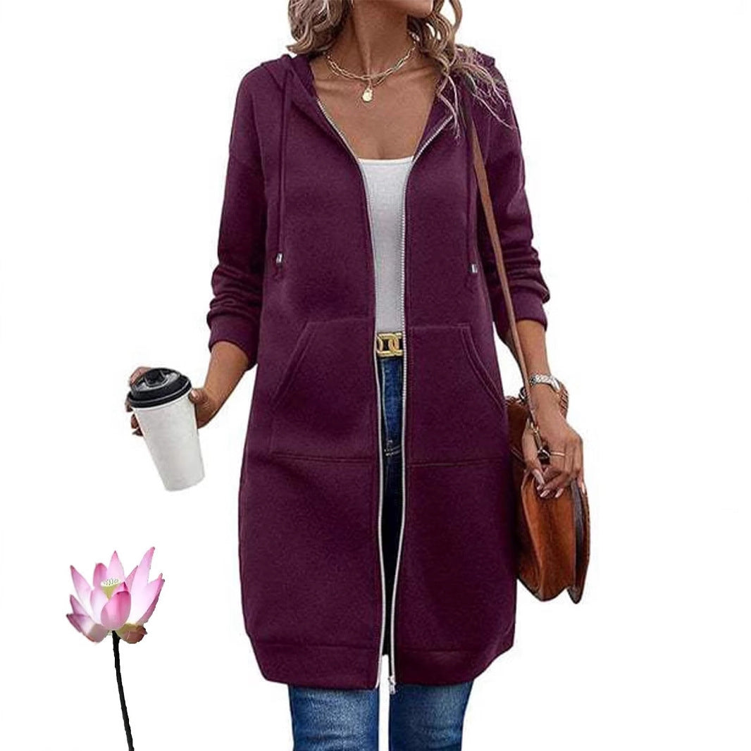 Damen Langer Kapuzenmantel mit Taschen – Montévia