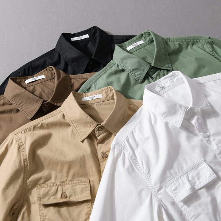 Herren Pflegeleichtes Baumwoll-Utility-Overshirt mit Doppel‑Brusttaschen und entspanntem Saum Echoarchiv