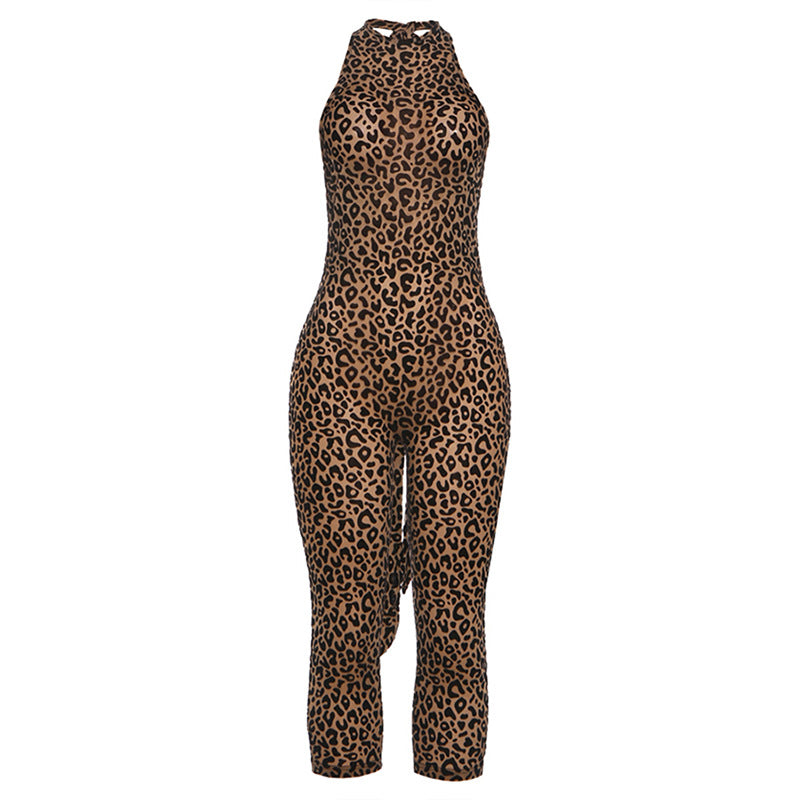 Damen Figurbetonter Jumpsuit mit Leopardenmuster und hochgeschlossenem Ausschnitt Echo Archiv