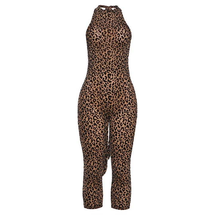 Damen Figurbetonter Jumpsuit mit Leopardenmuster und hochgeschlossenem Ausschnitt Echo Archiv