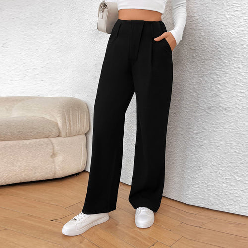 Damen Weite High-Waist Stoffhose mit Bügelfalte und Bundfalten – Avérine