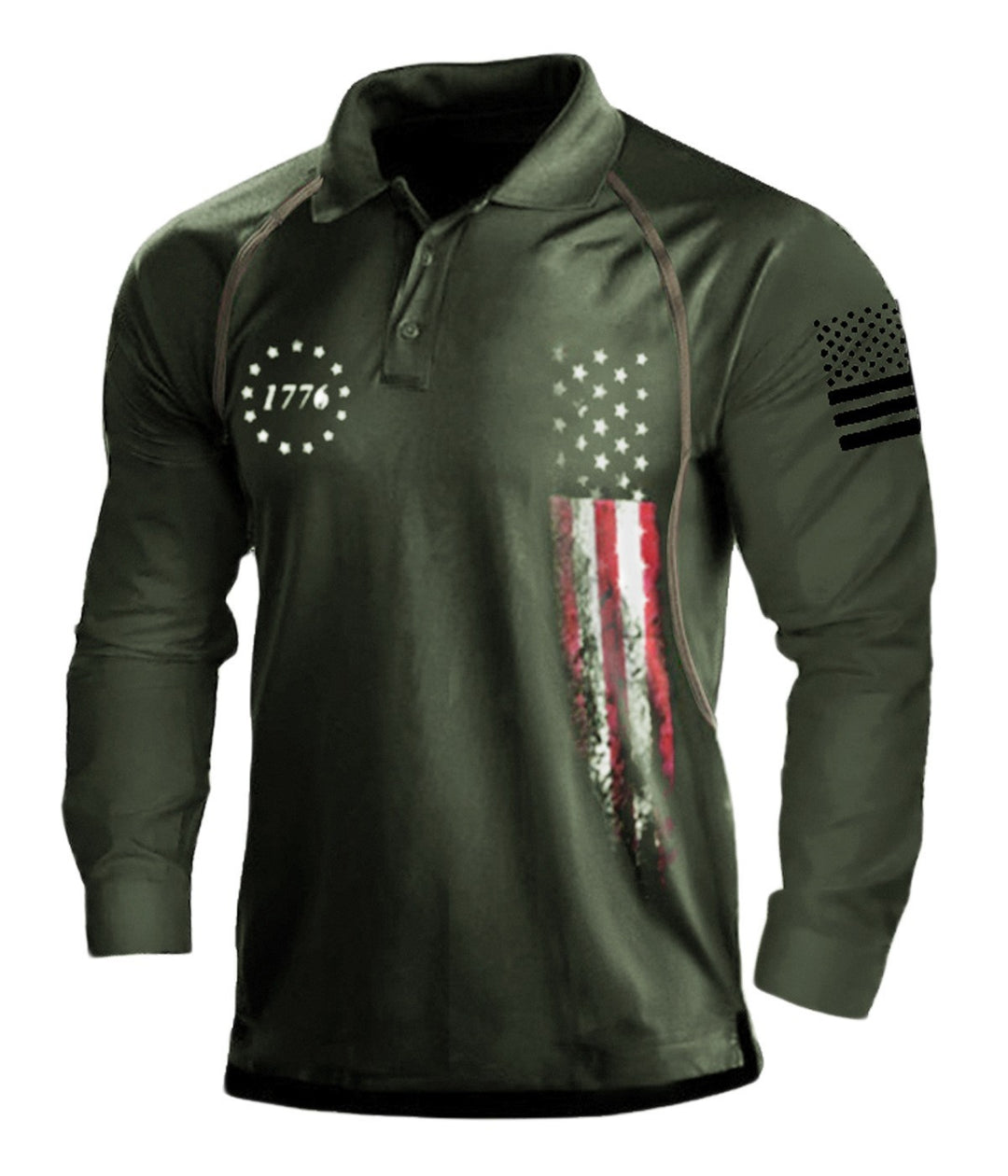 Herren Langarm Poloshirt mit patriotischem Design und funktionellem Schnitt Echoarchiv