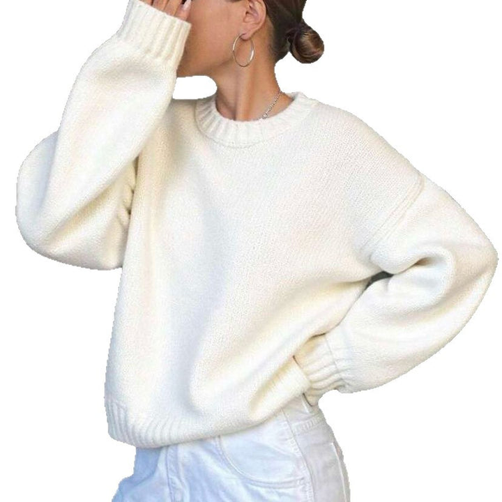 Damen Weit geschnittener Feinstrickpullover mit Rundhalsausschnitt und gerippten Bündchen – Mavelle