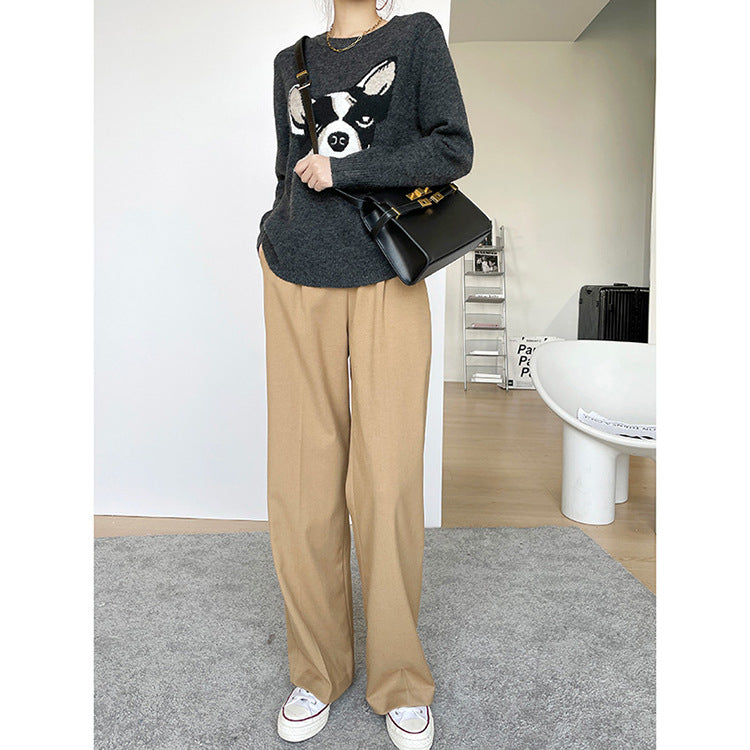 Damen Elegante und bequeme hoch taillierte Stoffhose Echoarchiv