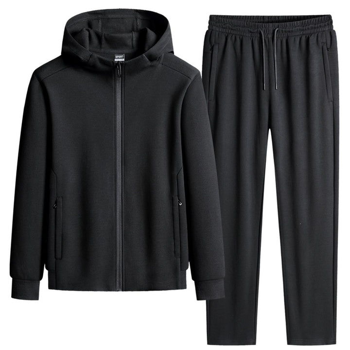 Herren zweiteiliges Kapuzen‑Trainingsset aus French‑Terry mit Reißverschlussjacke & konischer Jogginghose Echoarchiv