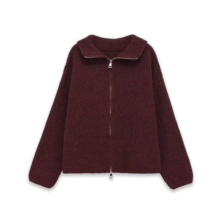 Damen Gestreifte Strick‑Zipjacke im Cropped‑Boxy‑Schnitt mit Hemdkragen Echoarchiv