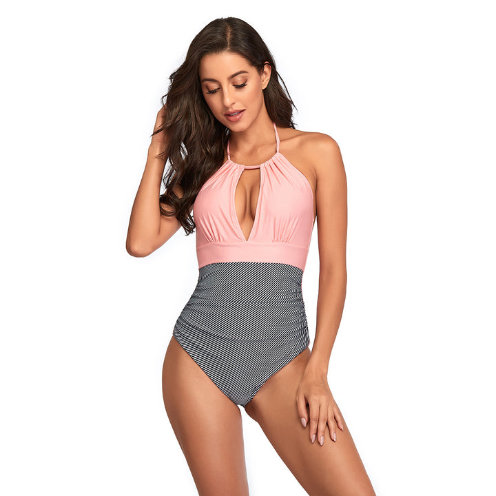 Damen Eleganter Einteiler Badeanzug mit tiefem V-Ausschnitt und geschmeidigem Stoff Echo Archiv