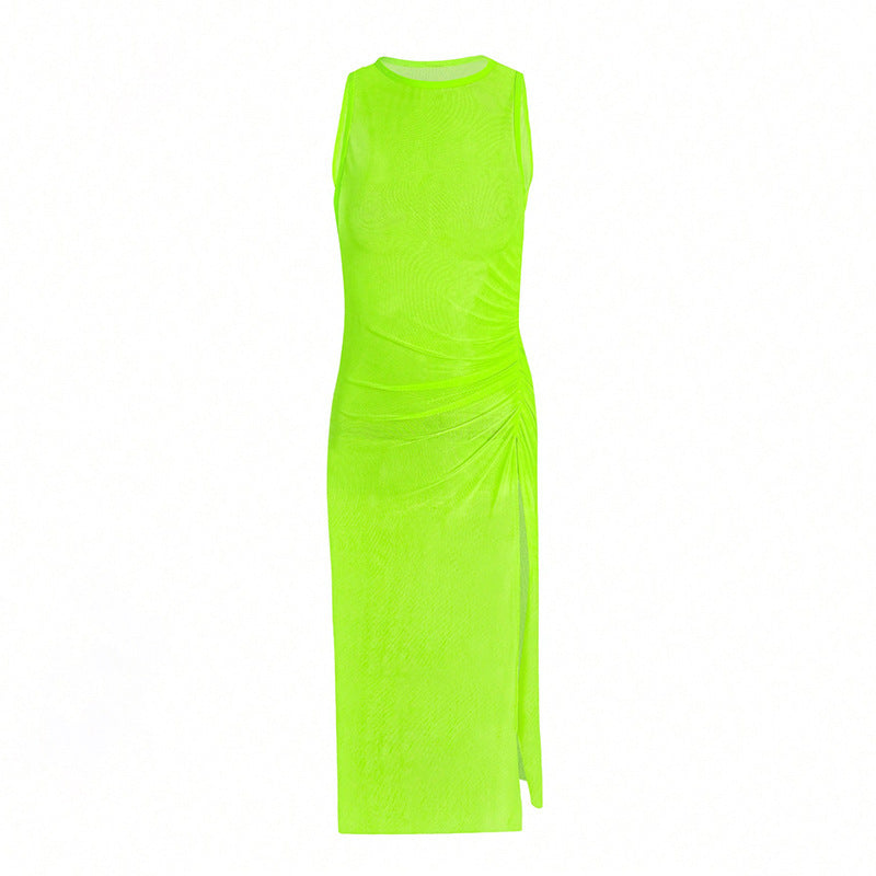 Damen Elegantes Maxikleid mit seitlichem Raffung und ärmellosem Design Echo Archiv