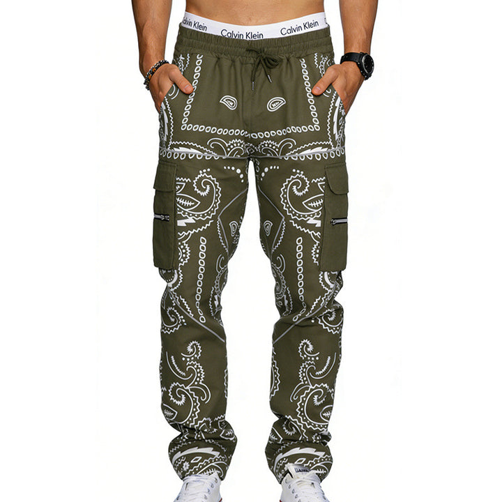 Herren Cargo-Hose mit Bandana-Print, elastischem Bund und Zipper-Taschen – Bravaro