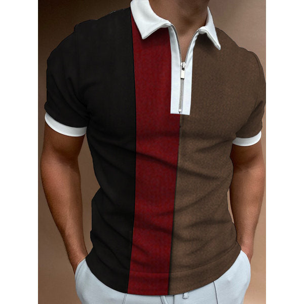 Herren Farbblock Zip-Up Polo Shirt Echoarchiv