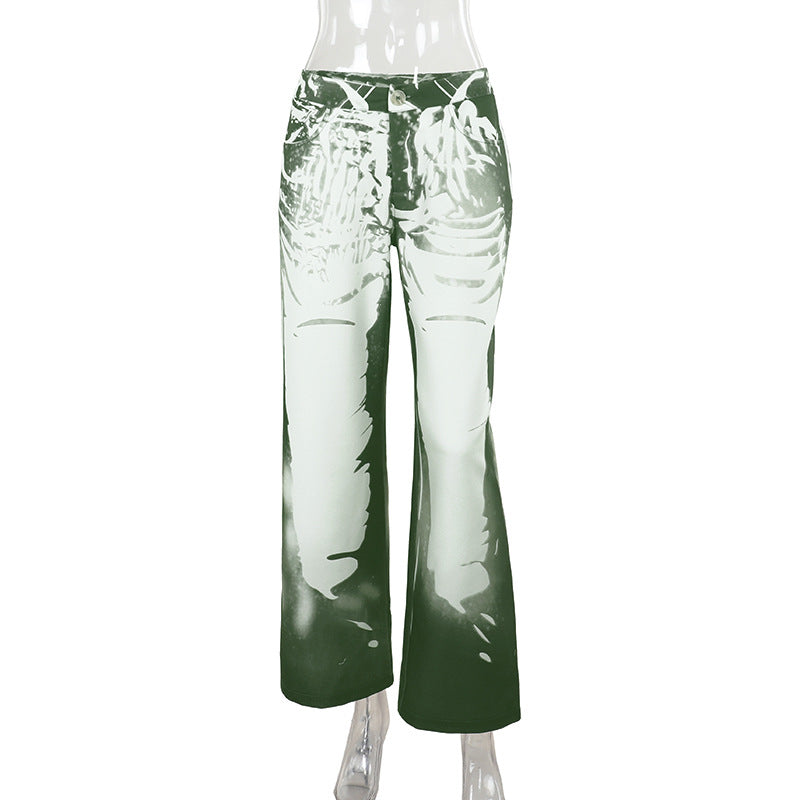 Damen Schlaghose mit hoher Taille, Bleach-Effekt und weitem Bein Echo Archiv