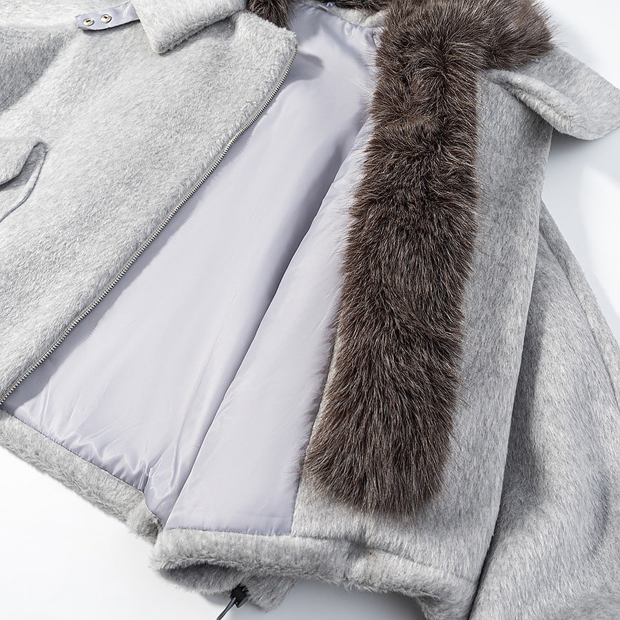 Damen Kurzjacke mit voluminösem Kunstfellkragen und Oversize-Schnitt Echoarchiv
