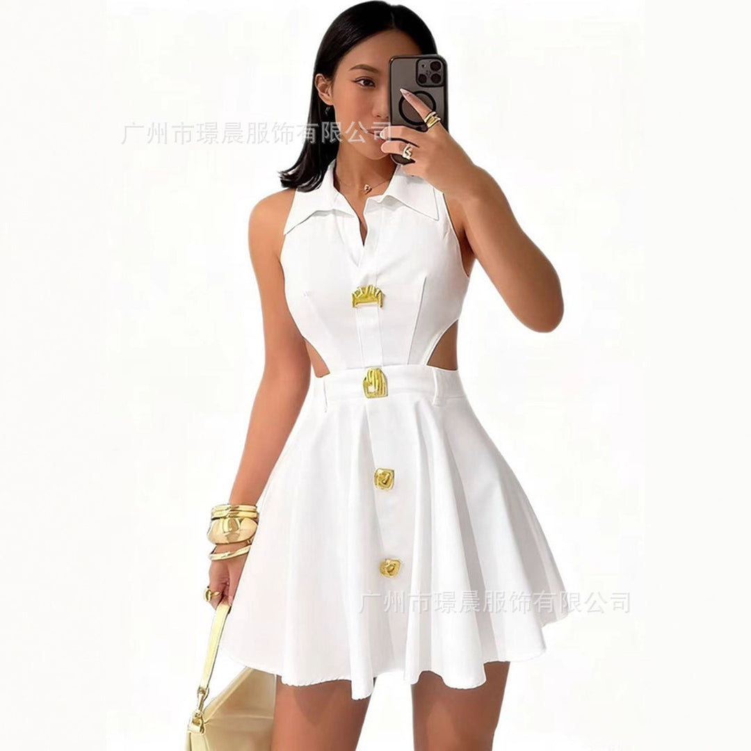 Damen modisches Hochzeitskleid mit Knopfverschluss und seitlichen Cut-Outs Echo Archiv