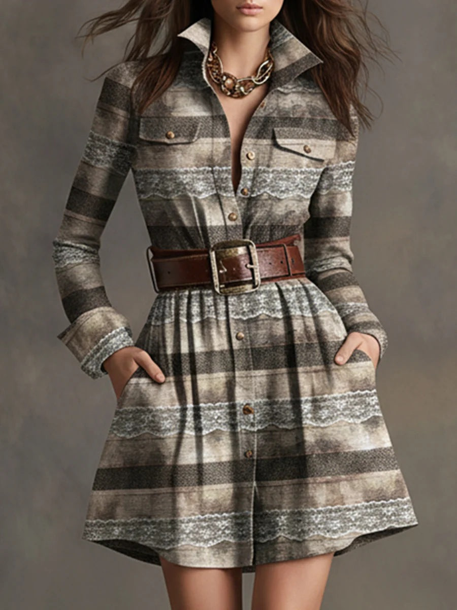 Damen Schickes Hemdblusenkleid mit Gürtel