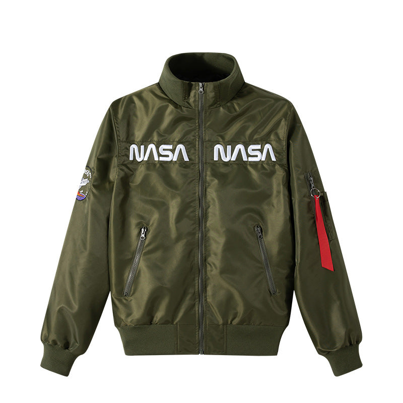 Herren o-Glanz-Technik-Bomber mit gestickten NASA-Brustpaneelen und Ärmeltasche Echo Archiv