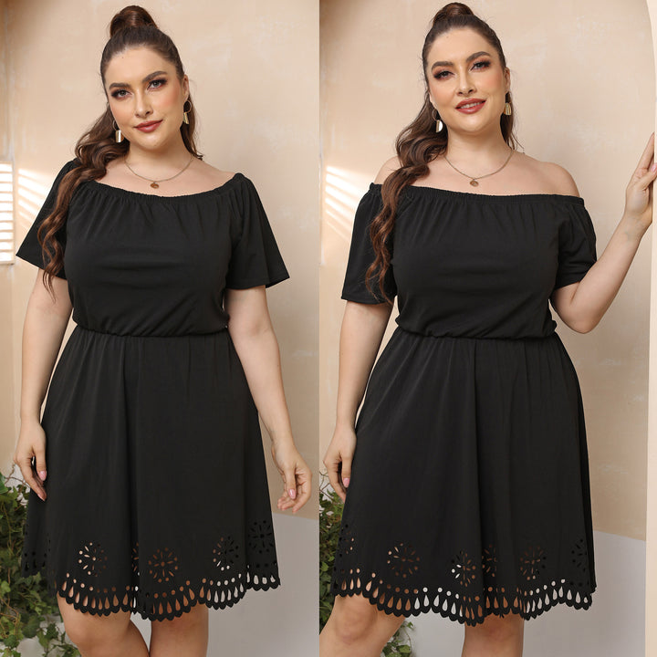 Damen Off-Shoulder Kleid mit dekorativem Lochmuster Echo Archiv