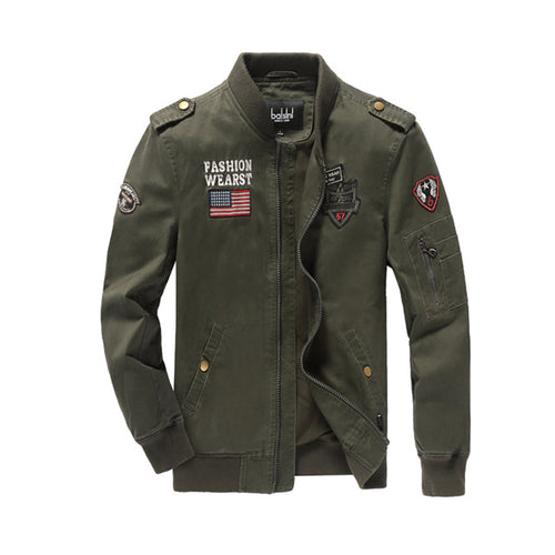 Herren Canvas-Bomberjacke mit Patchdetails, Ärmel-Utilitytasche und Rippbündchen – Brevano