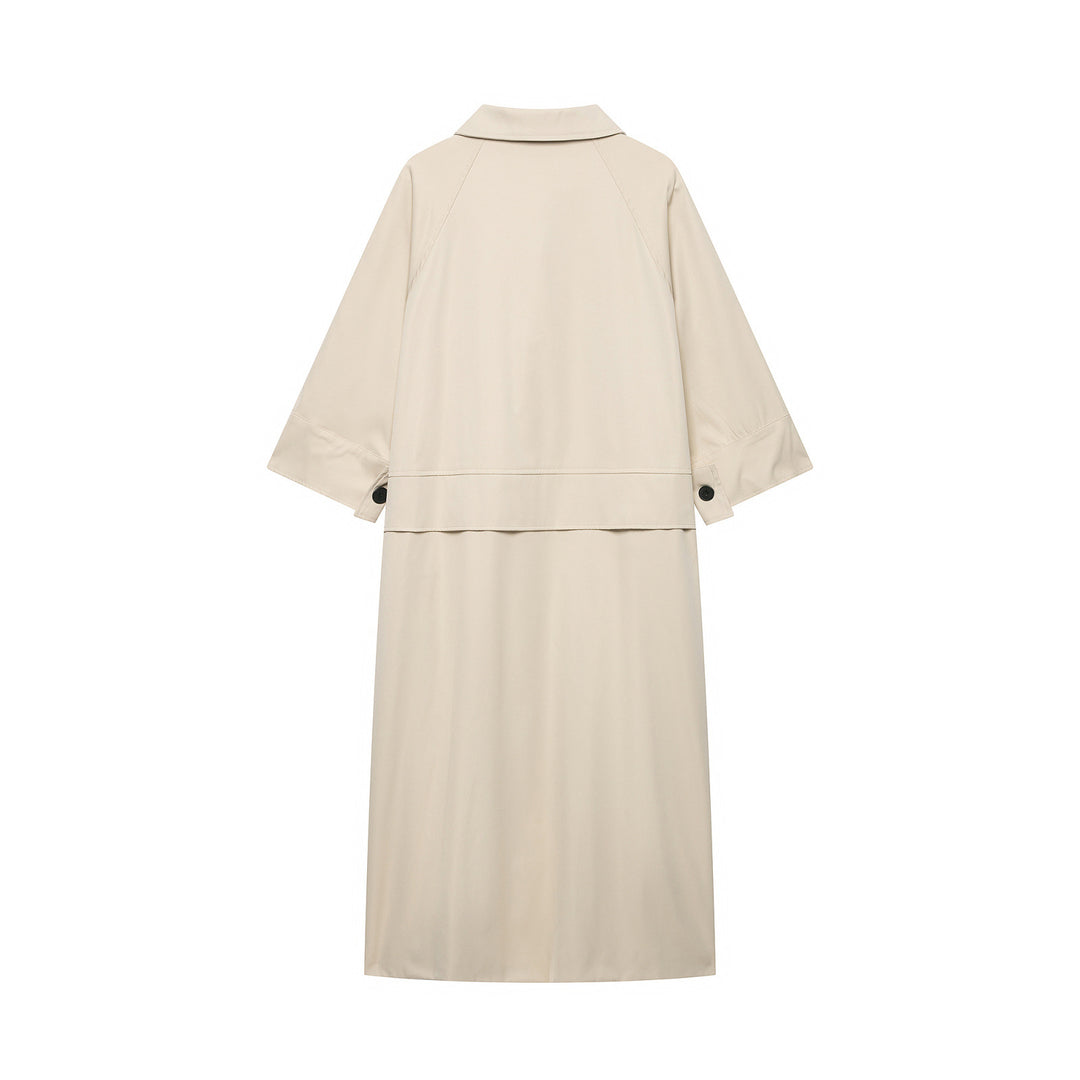 Damen Leichter langer Trenchcoat mit dreiviertelweiten Ärmeln und verdeckter Knopfleiste Echo Archiv