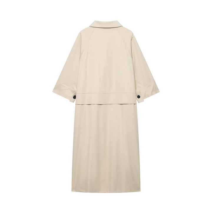 Damen Leichter langer Trenchcoat mit dreiviertelweiten Ärmeln und verdeckter Knopfleiste Echo Archiv