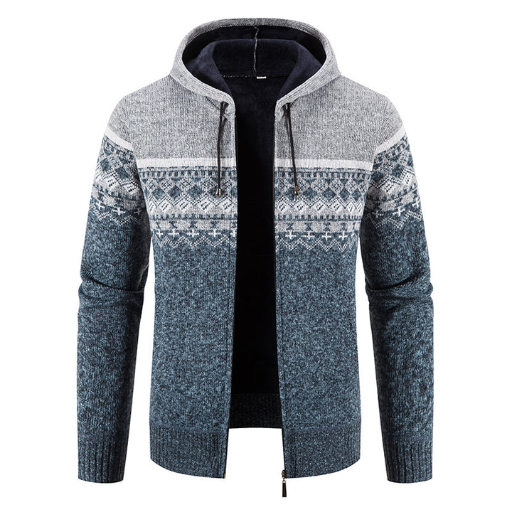 Herren nan gefütterte Strick-Zipjacke im Norwegerstil mit Kapuze und Thermofleece Echo Archiv