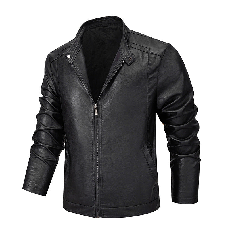 Herren Slim-Fit Kunstleder-Reißverschlussjacke mit Stehkragen und Nahtpaneelen Echo Archiv
