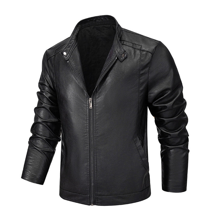 Herren Slim-Fit Kunstleder-Reißverschlussjacke mit Stehkragen und Nahtpaneelen Echo Archiv