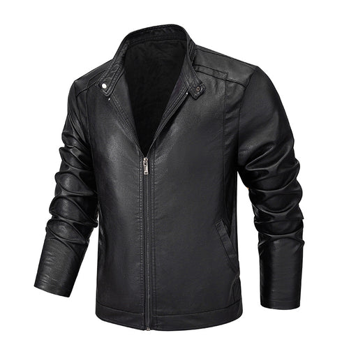 Herren Slim-Fit Kunstleder-Reißverschlussjacke mit Stehkragen und Nahtpaneelen Echo Archiv