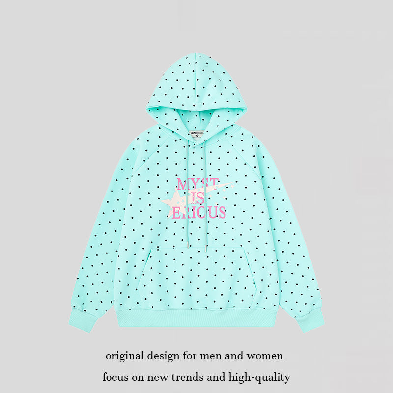 Damen Oversize-Kapuzenpullover mit Polka-Dot-Allover, Kängurutasche und Stern-Grafik Echoarchiv